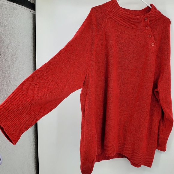 Talbots Plus Red Long Sleeved Women's Tunic Button Neck Sweater 3X - Picture 4 of 10